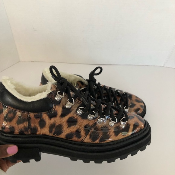 Schutz Lucille Leopard Print Faux Shearling Lined Platform Ankle Boot Size 9 - Picture 6 of 10